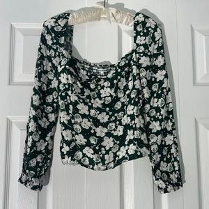 Reformation dark green flowered blouse